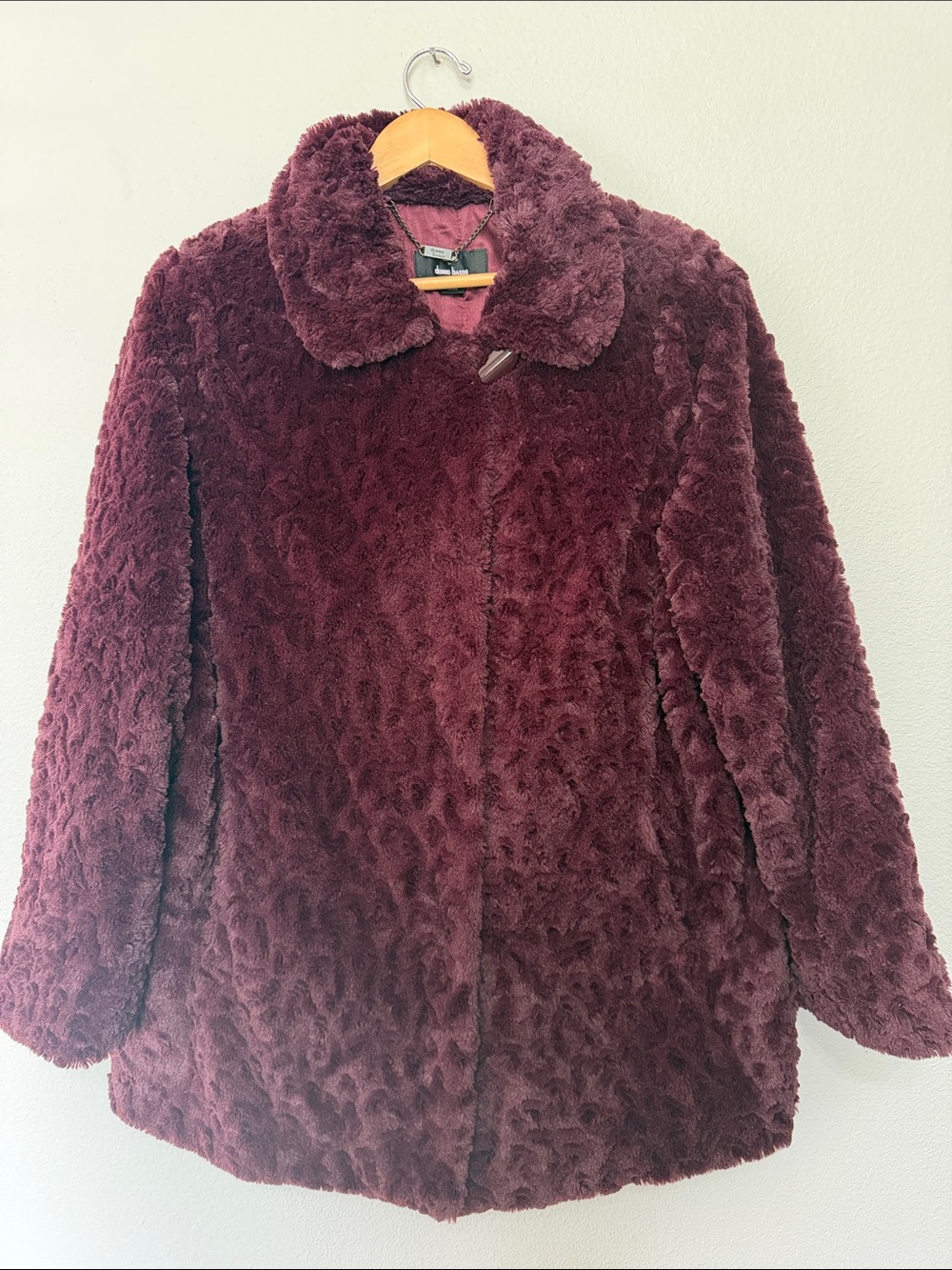 Dennis Basso Women’s Large Elegant Plush Faux Fur Coat - Burgundy Evening